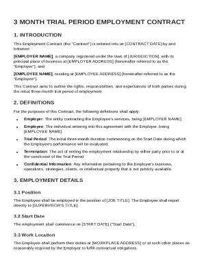 3 Month Trial Period Employment Contract Template Fill And Sign