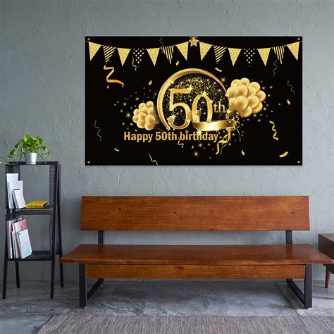 50th Birthday Black Party Decoration Extra Large Fabric Black Sign