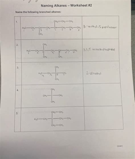 Solved Naming Alkanes Worksheet Name The Following Chegg