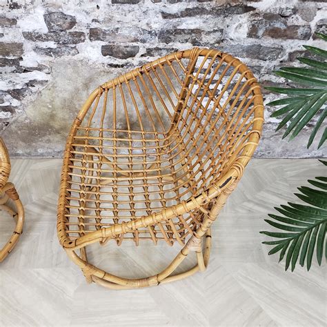 Pair Of Rattan Armchair By Tito Agnoli For Pierantonio Bonacina For