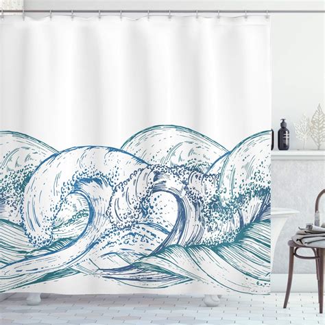 Amazon Lunarable Ocean Shower Curtain Hand Drawn Sketch Style