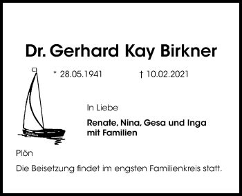 Traueranzeigen Von Gerhard Kay Birkner Trauer Anzeigen De