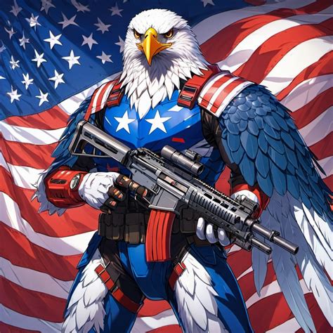 eagle man hybrid  machine gun   flag stable diffusion