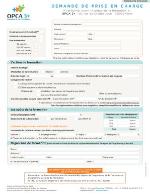 Fillable Online Opca Plus Demande De Prise En Charge Opca Votre