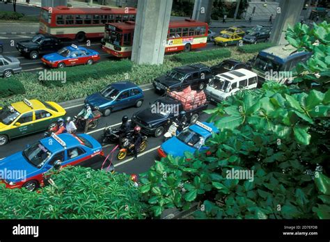 The Road Trafic In The City Centre At Siam Square Aerea In The City Of