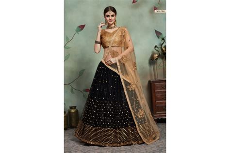 Buy Black Color Net Sequins Wedding Lehenga In Uk Usa And Canada