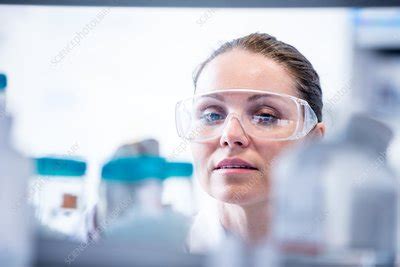 Lab Assistant Wearing Safety Goggles Stock Image F020 3345