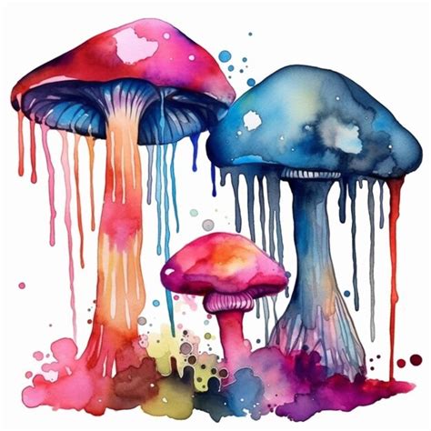 Premium Photo A Painting Of A Group Of Mushrooms With A Dripping