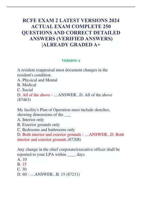 RCFE EXAM 2 LATEST VERSIONS 2024 ACTUAL EXAM COMPLETE 250 QUESTIONS AND