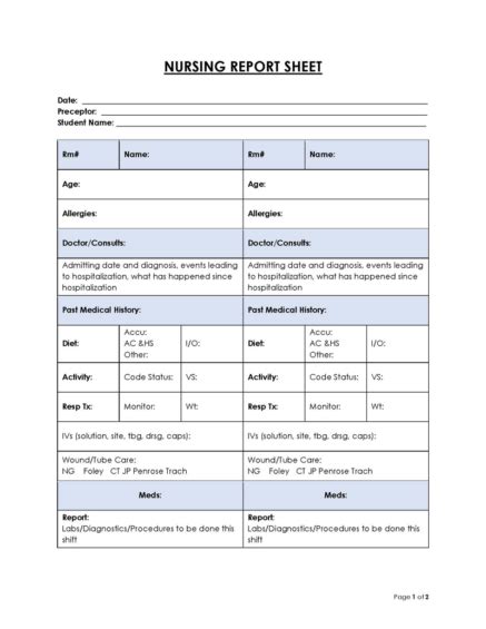 18 Free Nursing Report Sheets Templates