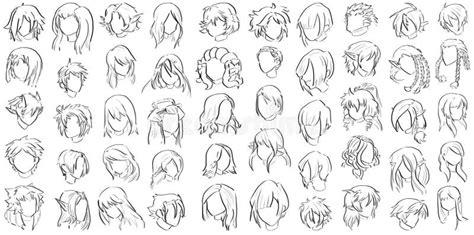 50 Fantasy Hairstyles Anime Style Digital Art Stock Illustration