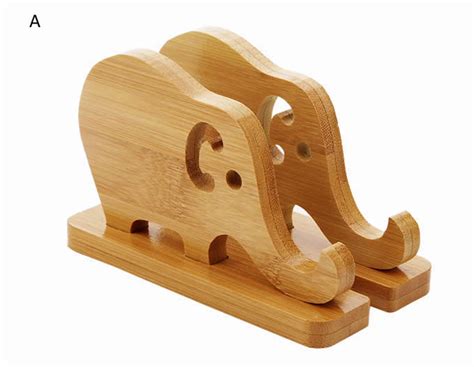 2pcs Bamboo Wooden Elephant Phone Stand Pack 2 FeelGift