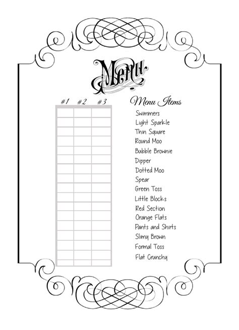 Printable Mystery Food Menu