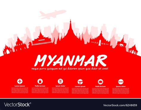 Myanmar Travel Landmarks Royalty Free Vector Image