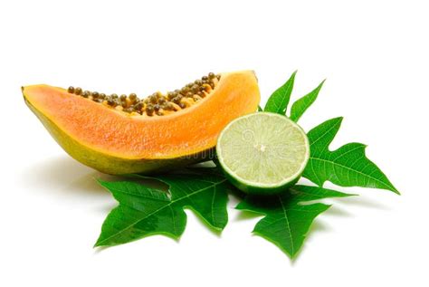 Papaya Slice And Lime Isolated Stock Image - Image: 14221411