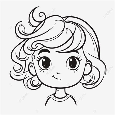 Girl With Curly Hair Coloring Page Outline Sketch Drawing Vector, Wing ...