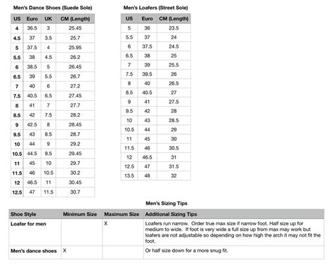 Sizing Chart – Adore Dance Shoes