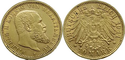 Germany W Rttemberg Mark F Wilhelm Ii Gold Vz Ma Shops