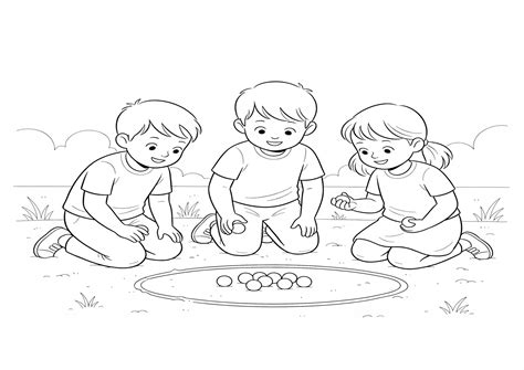 Bola De Gude Para Colorir - Crianças Jogando Bola de Gude - Desenho para Colorir Grátis | Brincadeiras