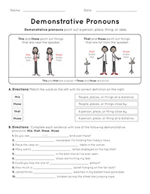 Demonstrative Pronouns Worksheet Education