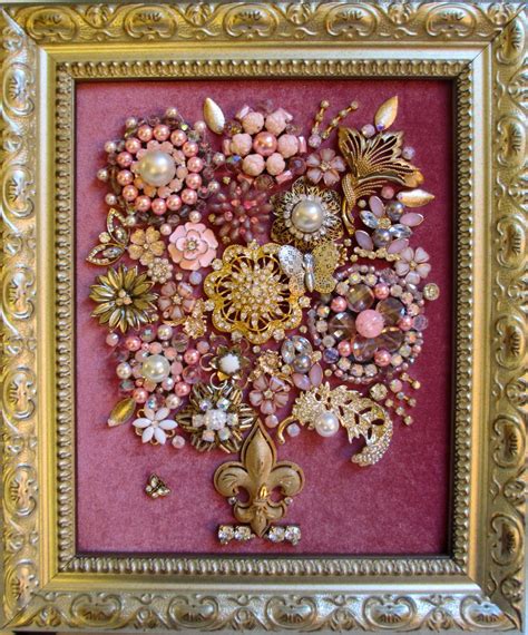 Jeweled Framed Jewelry Flower Bouquet Pink Gold Fabulous By Audreymivey