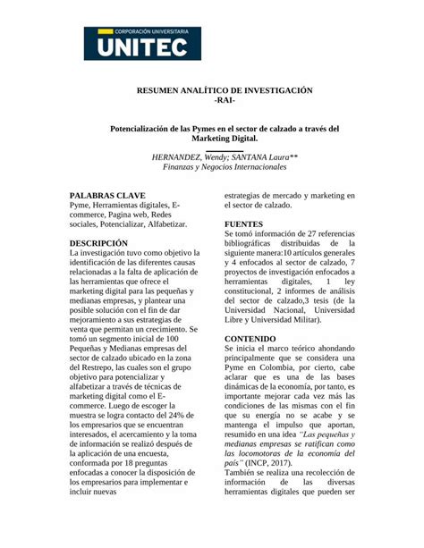 PDF RESUMEN ANALÍTICO DE INVESTIGACIÓN RAI Potencialización