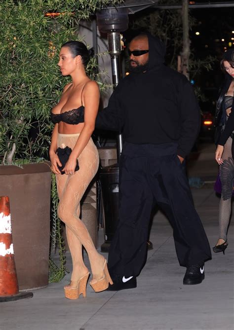 Bianca Censori Wears Sheer Pants And Black Lace Bra At Elegant La Eatery For Dinner With Kanye