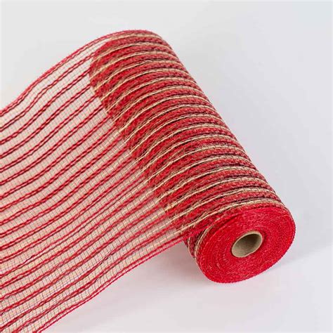 Red And Natural Jute Poly Mesh Ribbon Valentine S Day Holiday