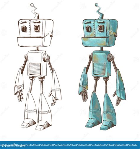 Robot Drawing, Graphic Drawing and Colour Illustration. Robot Character Stock Illustration ...