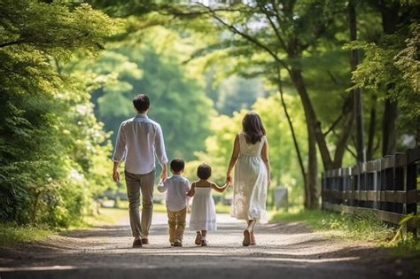 Vista Trasera De Una Familia Caminando En El Parque Foto Premium