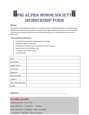 Fillable Online PHI ALPHA HONOR SOCIETY MEMbERSHIP FORM Fax Email Print