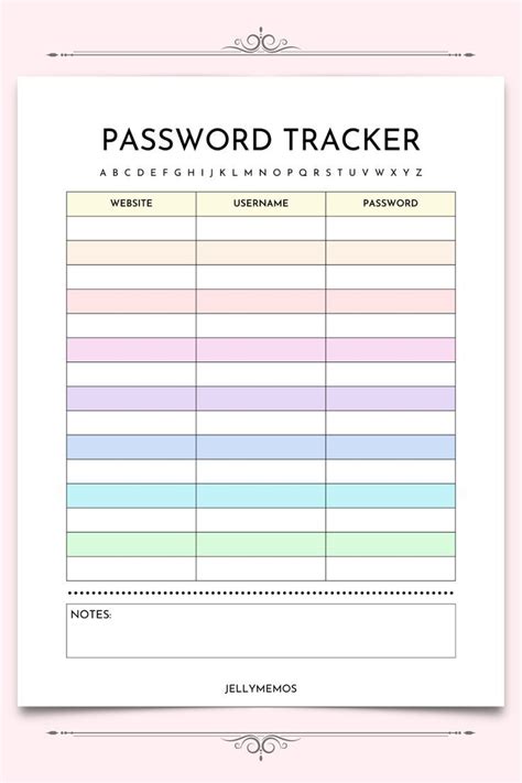 Printable Password Tracker Keep Your Passwords Safe And Secure