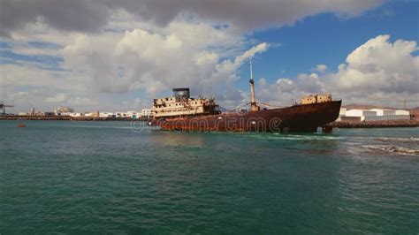 Rusting Abandoned Huge Ship Barco Telamon In Waters Of The Atlantic