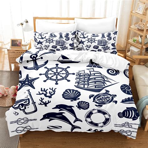 Anchor Duvet Cover Set Nautical Pattern Classic Colors and Anchors ...