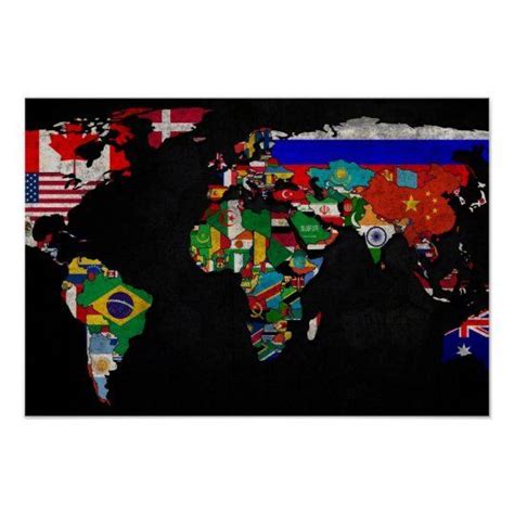 COLORFUL WORLD MAP WITH FLAGS POSTER | Zazzle