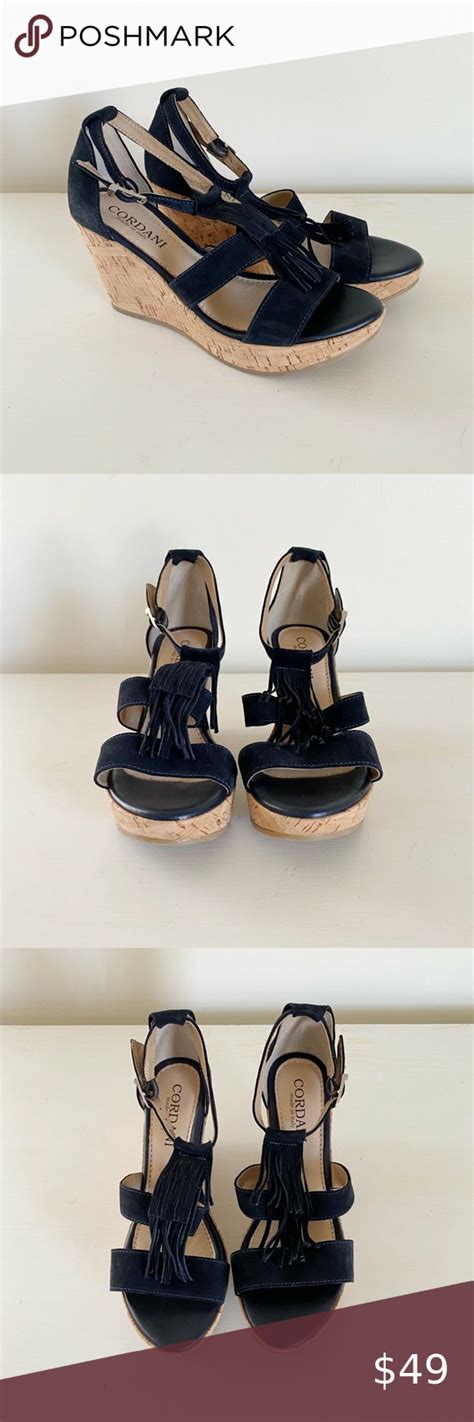 Cordani Rooney Fringe Black Suede Sandals Made In Italy Wedge Womens 39 8 Black Suede