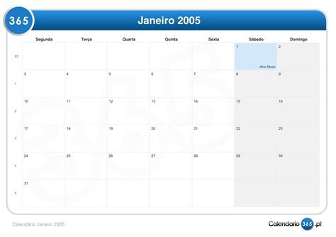 Calendário De Janeiro 2005 - Calendário Janeiro 2005