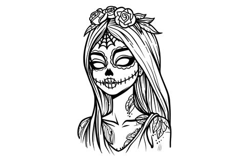 Girl Sugar Skull Coloring Page For Adult Graphic By Forhadx5 · Creative Fabrica