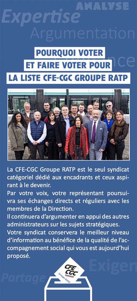 Pourquoi Voter Et Faire Voter Pour La Liste CFE CGC Groupe RATP