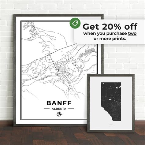 Banff Map Print Map Of Banff Alberta Black And White Etsy