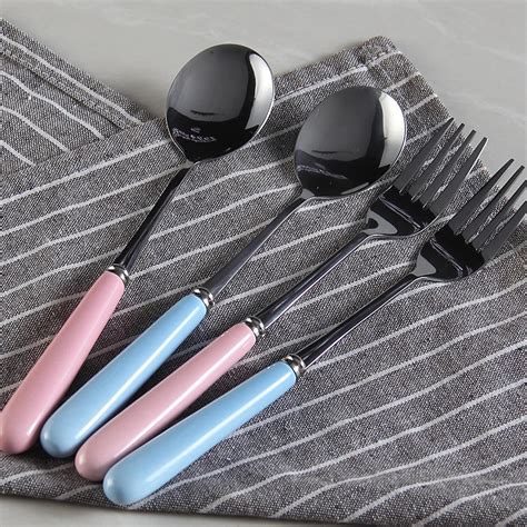 Ceramic Handle Stainless Steel Spoon Fork Set Flatware Tableware Set