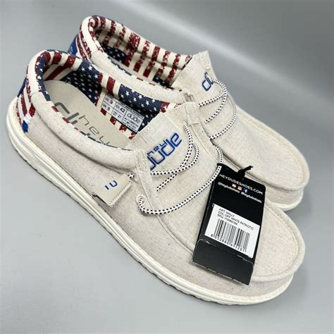 Hey Dude Wally Patriotic Casual White Mens Size 9 Gem