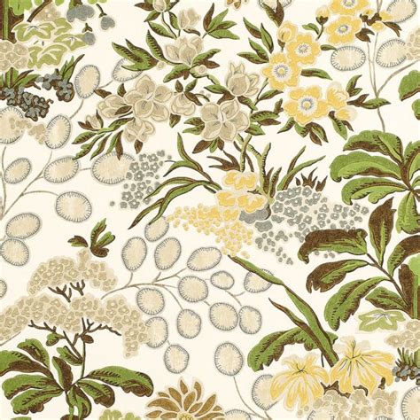 Meadow Fabric Green Yellow Floral Fabric Sojourn Thibaut