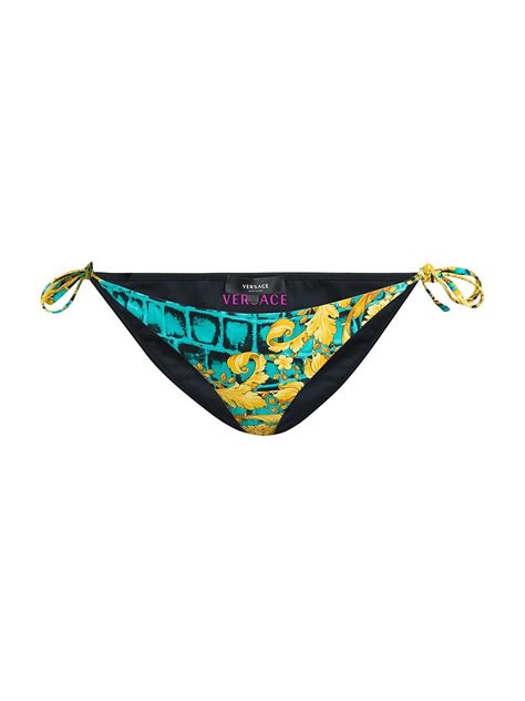 Versace Vita Baroccodile Print String Bikini Bottom In Blue Lyst