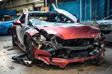 Coche Destruido Tras Un Accidente Accidente De Tráfico En La Calle Coche Dañado Tras Una