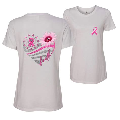 Heart Sunflower Faith Cross Pink Ribbon Breast Cancer Awareness Front