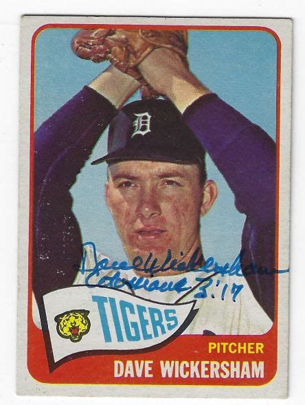 Autographed DAVE WICKERSHAM Detroit Tigers 1965 Topps Card Main Line