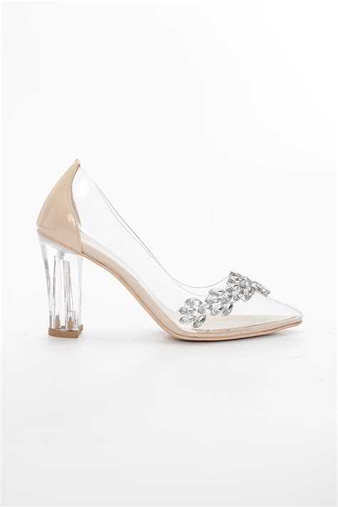 GULT Kadın Kalın Yüksek Şeffaf Topuklu Taşlı Nude Ten stiletto Fiyatı Yorumları Trendyol