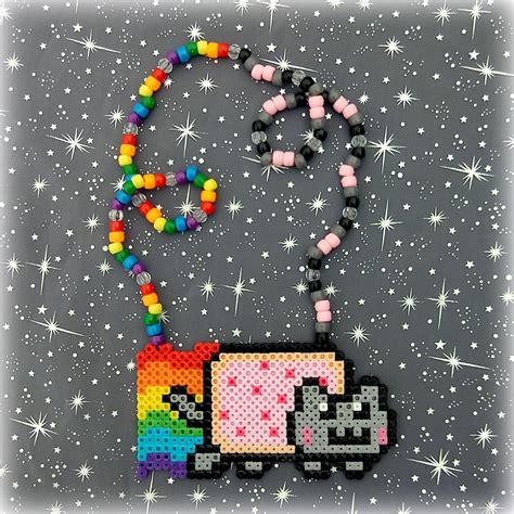 Nyan Cat Kandi Perler Bead Necklace Rave Edm Plur Etsy