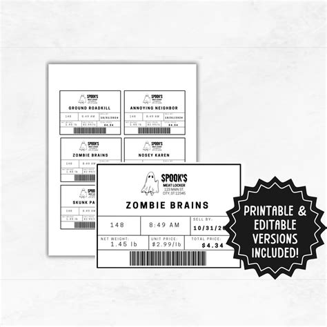 Halloween Meat Label Template Editable Halloween Treat Sticker Fake